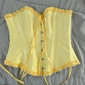 Yellow Ruffled Trim Corset with Lace-Up Front